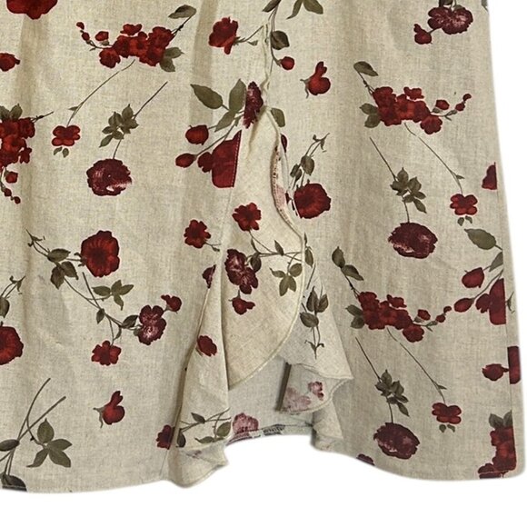 Vintage Jessica Floral Linen Midi Skirt‎ Sz 16P Beige Red Roses Cruise Wear - Picture 4 of 6